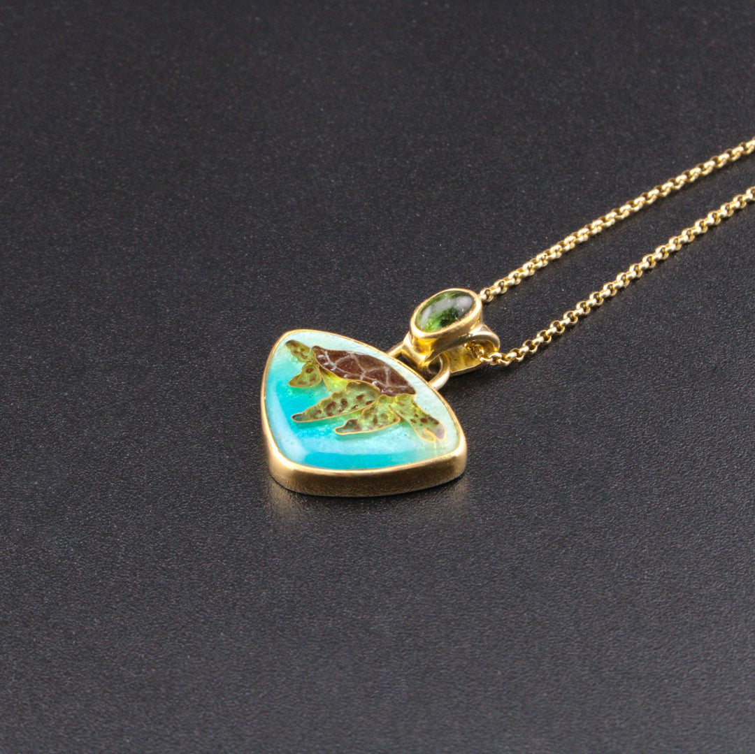 Hawksbill Sea Turtle Cloisonne Pendant