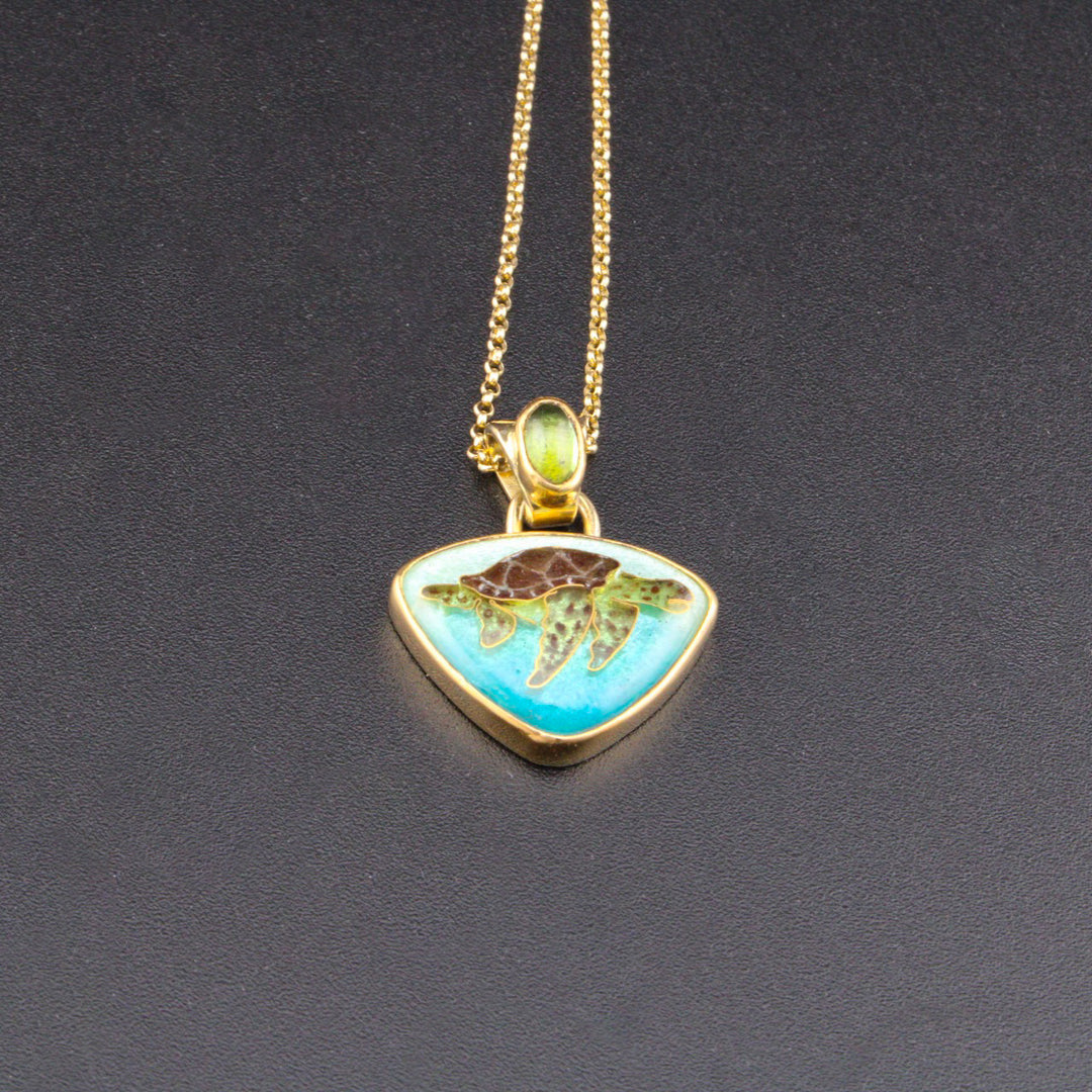 Hawksbill Sea Turtle Cloisonne Pendant