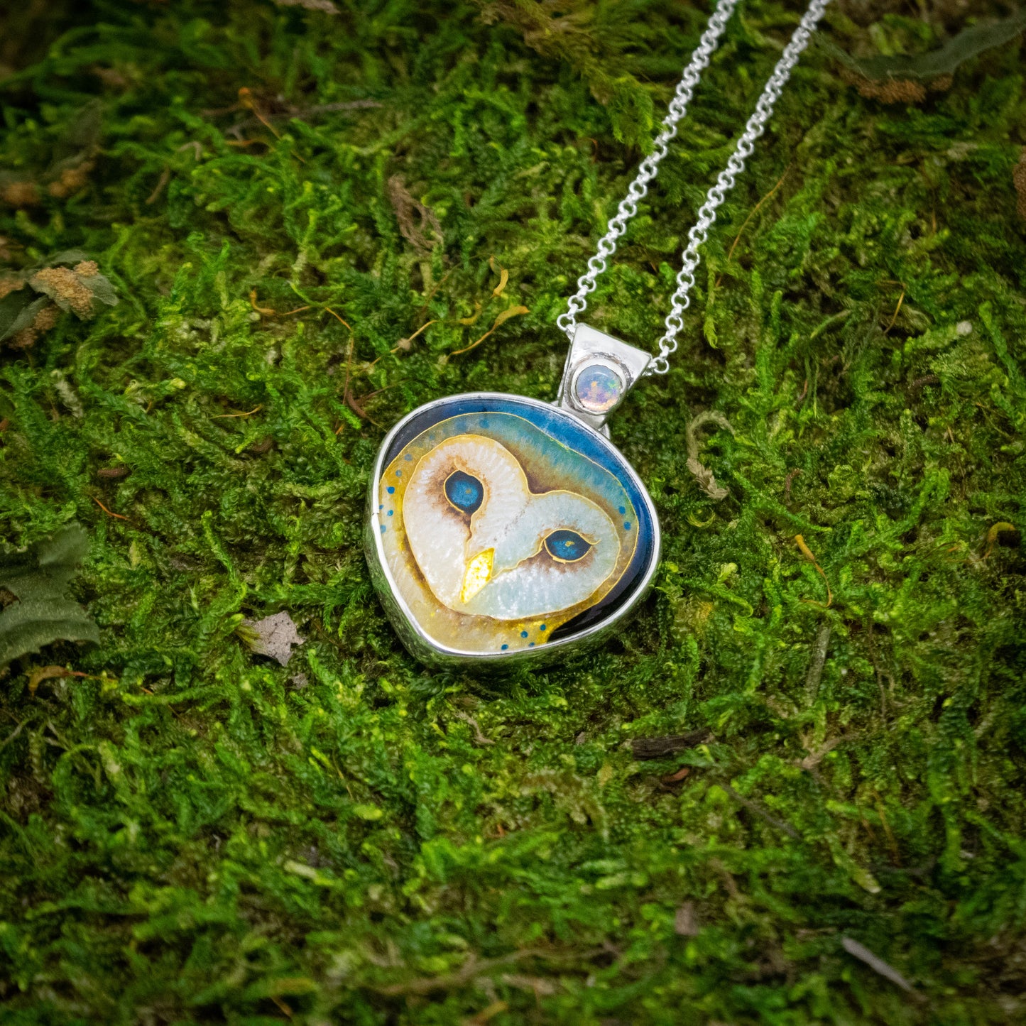 Opal Owl Cloisonné Pendant