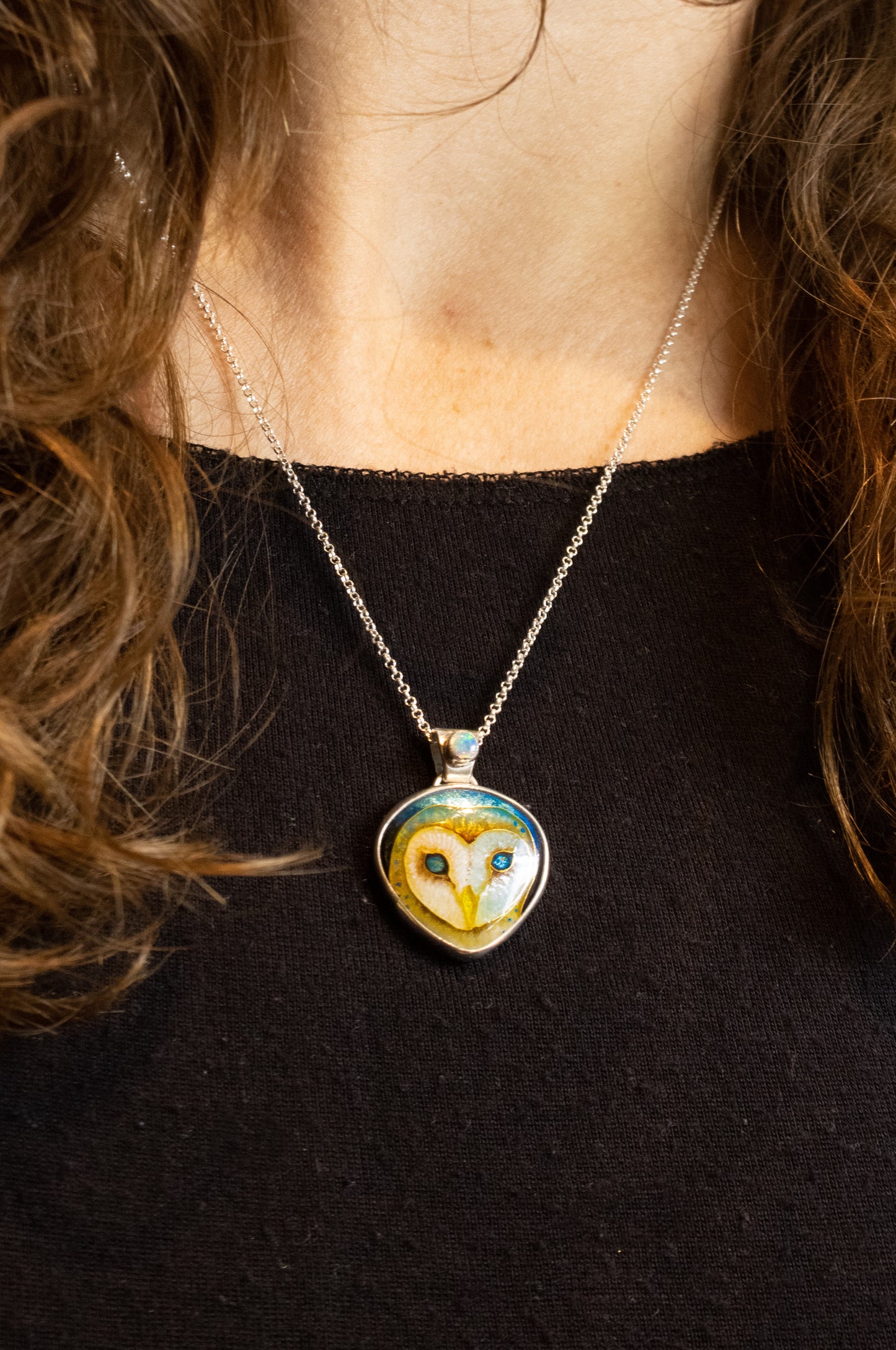 Opal Owl Cloisonné Pendant