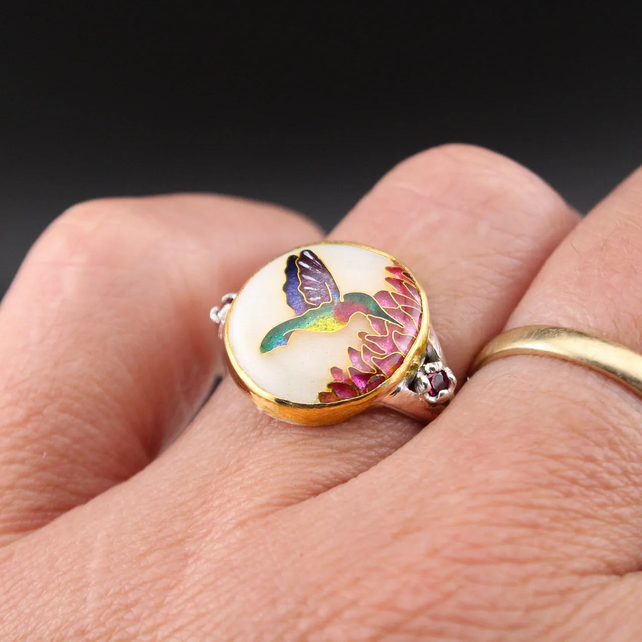 Custom Cloisonne Hummingbird Ring