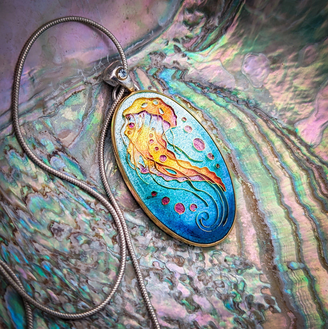 Golden Jellyfish Cloisonné Pendant