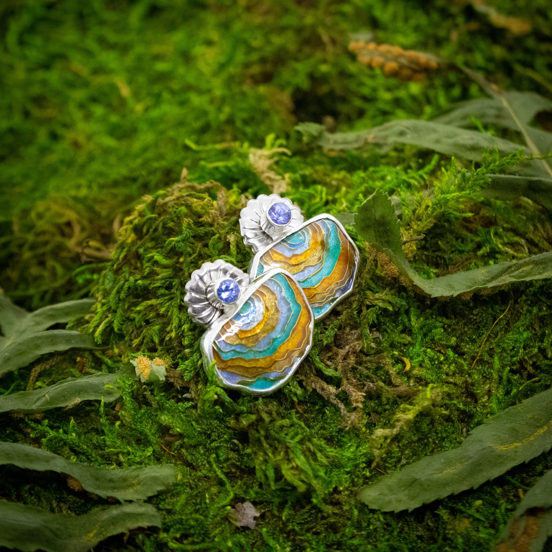 Turkey Tail Cloisonne Stud Earrings