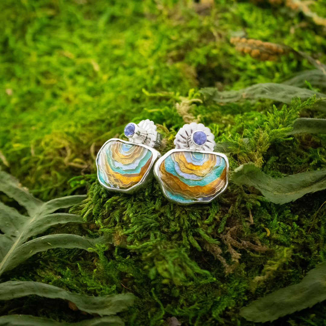 Turkey Tail Cloisonne Stud Earrings