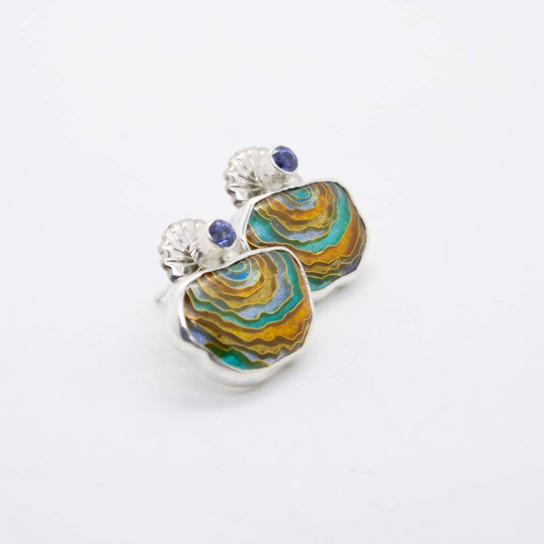 Turkey Tail Cloisonne Stud Earrings