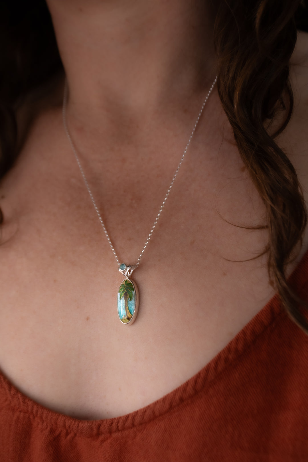 Palm Tree Cloisonné Pendant