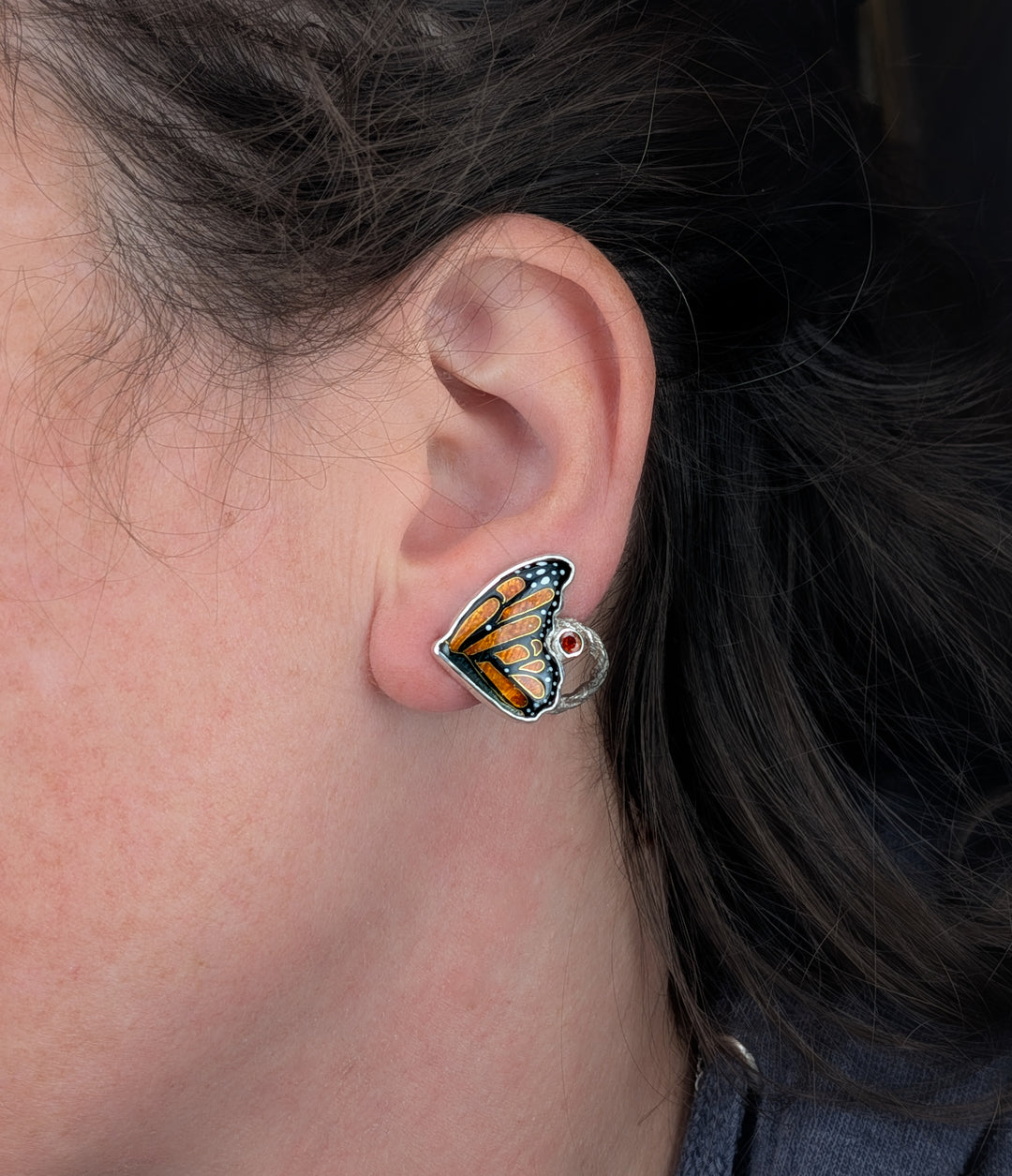 Monarch Butterfly Cloisonné Ear Jackets