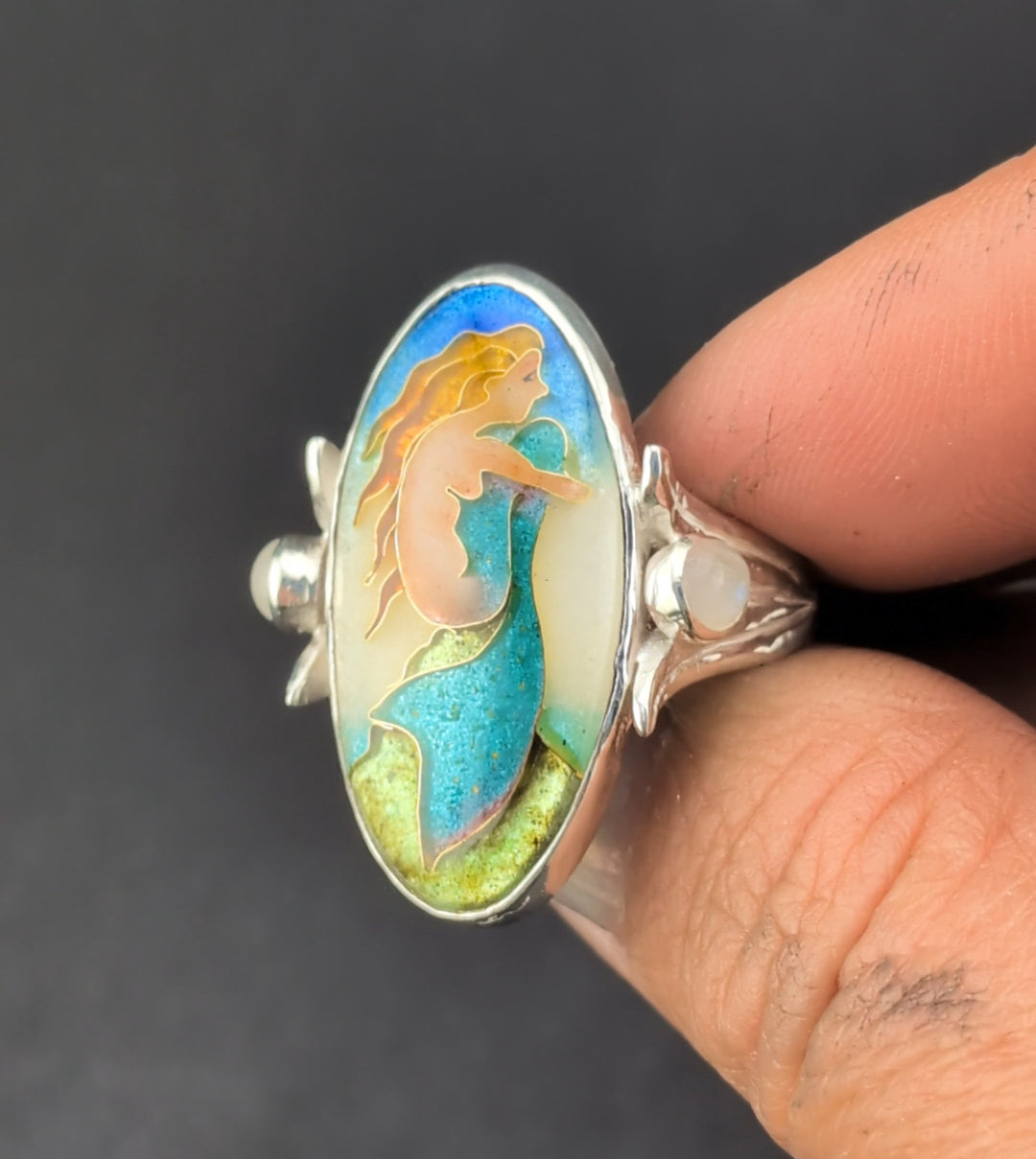 The Lonely Mermaid Cloisonné Ring