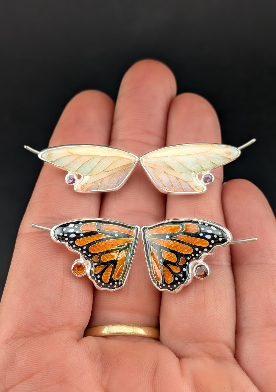 Monarch Butterfly Cloisonné Ear Jackets