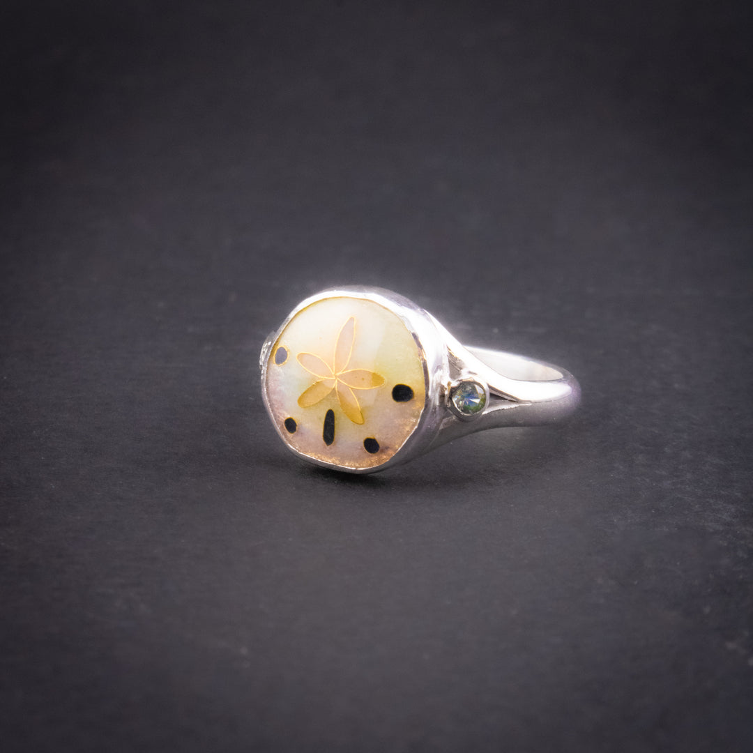 Sand Dollar and Sea-Foam Tourmaline Ring