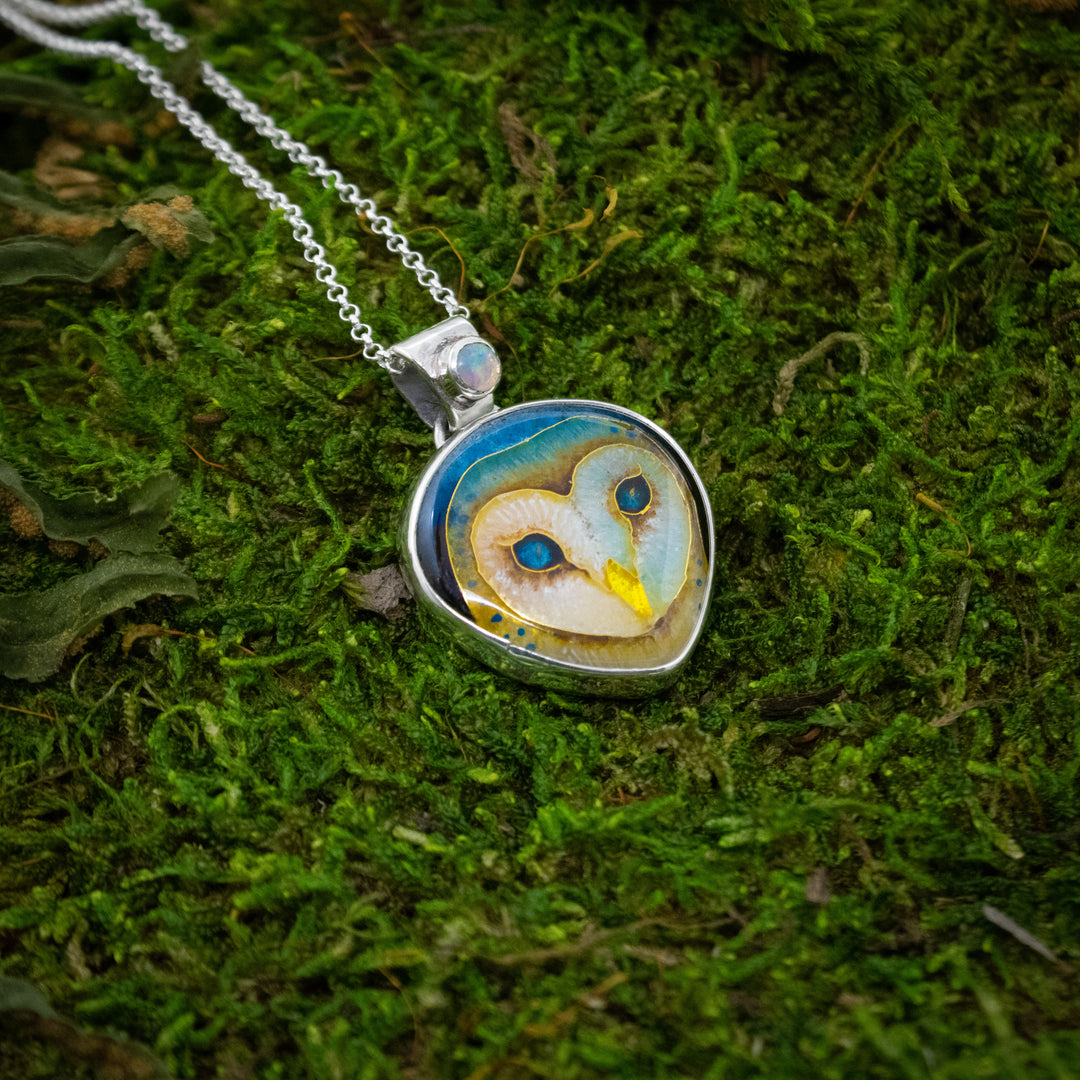 Opal Owl Cloisonné Pendant