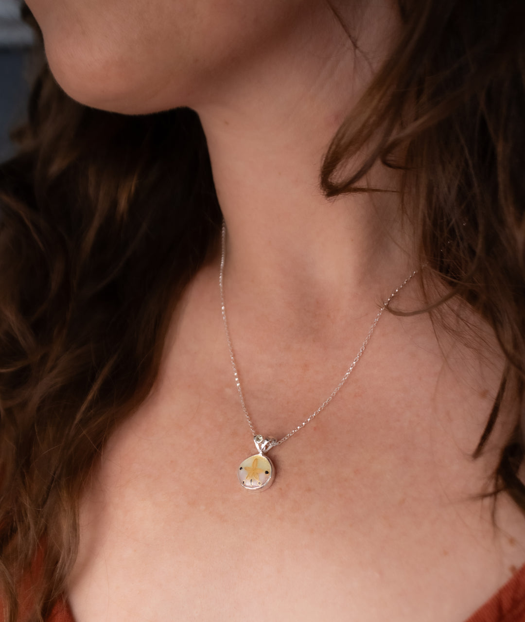 Sand Dollar and Sea-Foam Tourmaline Pendant