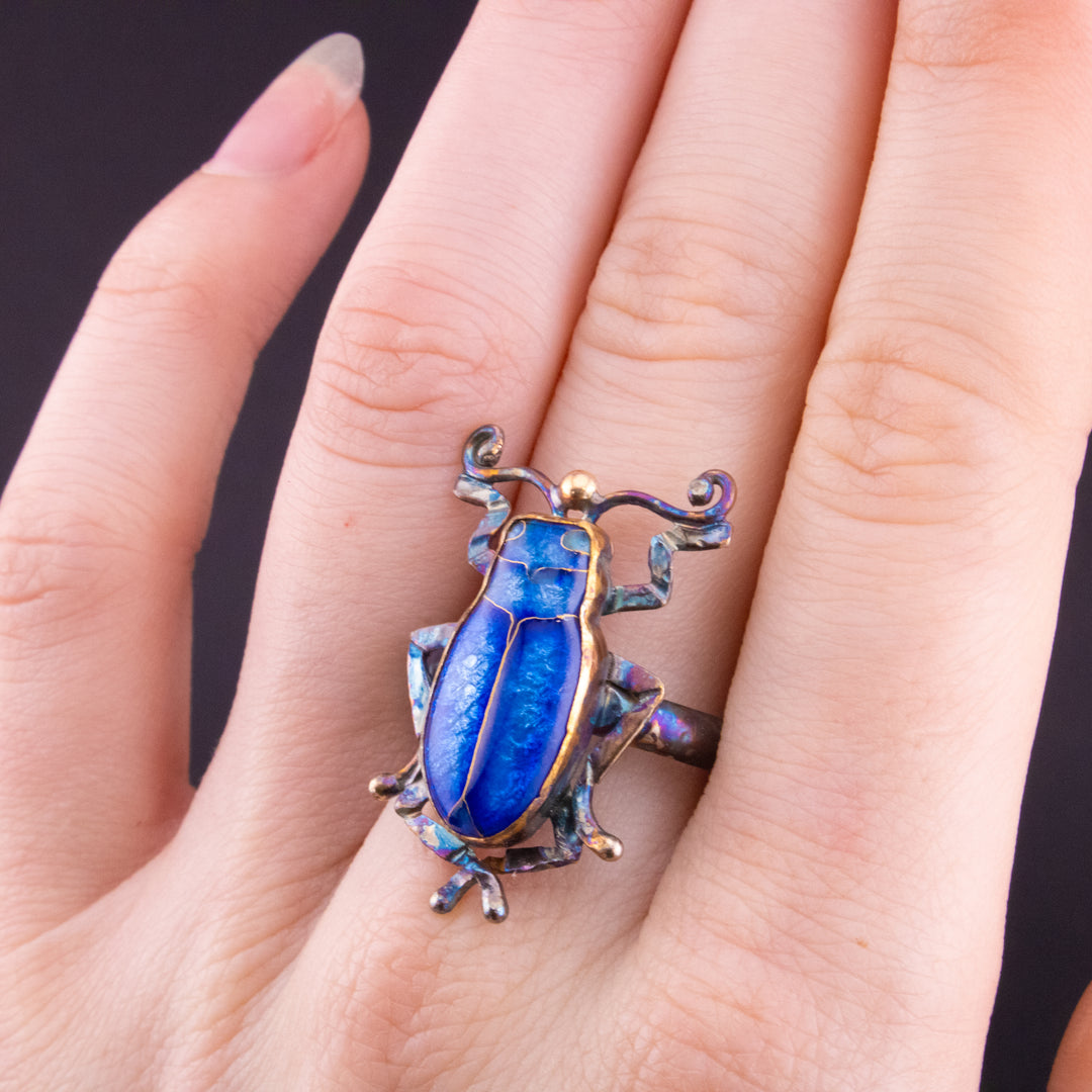 Milkweed Beetle Cloisonné Ring