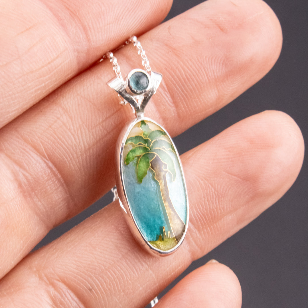 Palm Tree Cloisonné Pendant