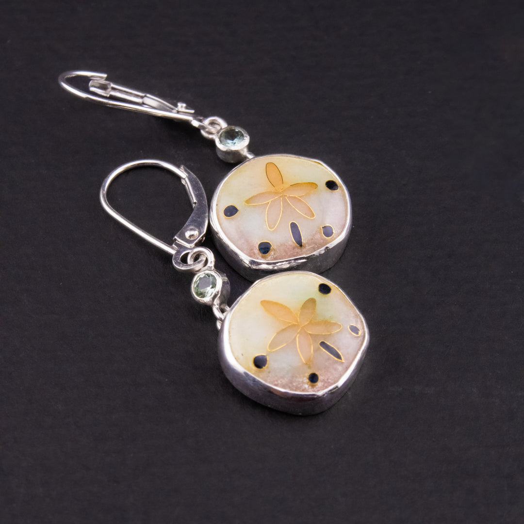 Sand Dollar And Sea-Foam Tourmaline Cloisonné Earrings