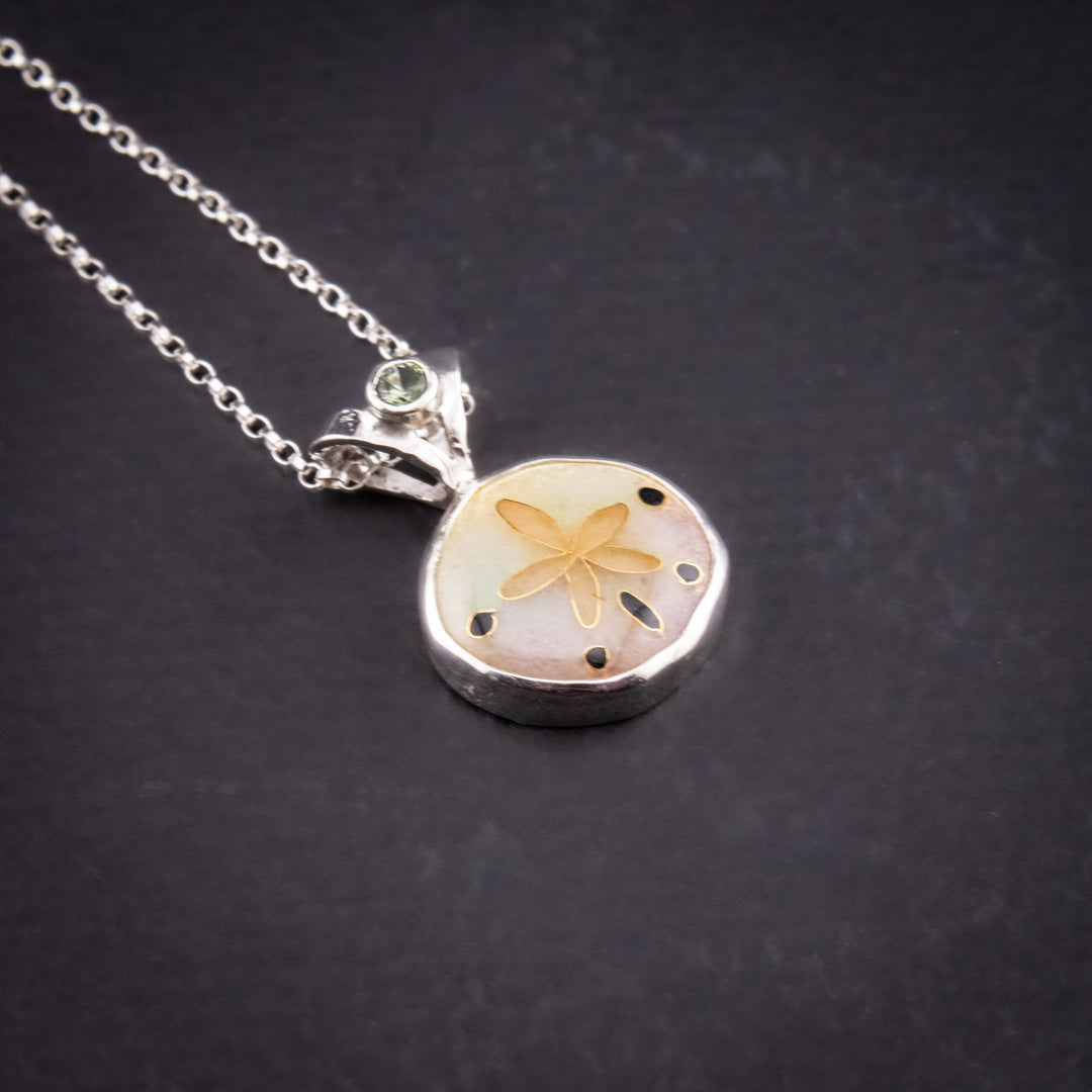 Sand Dollar and Sea-Foam Tourmaline Pendant