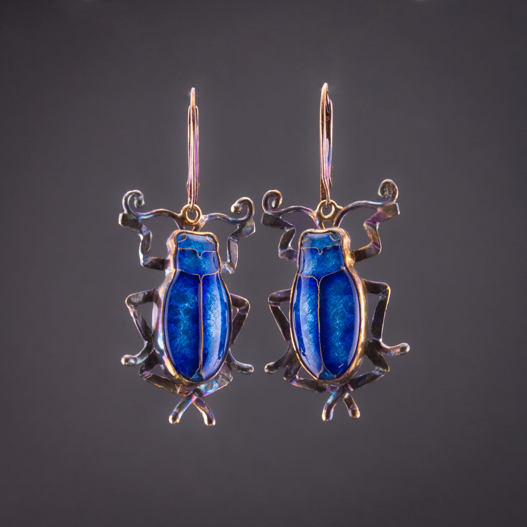 Milkweed Beetle Cloisonné Earrings