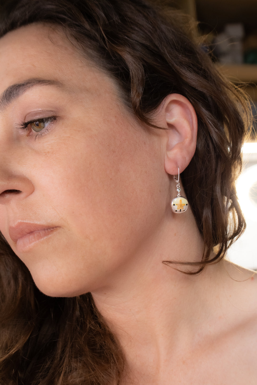 Sand Dollar And Sea-Foam Tourmaline Cloisonné Earrings