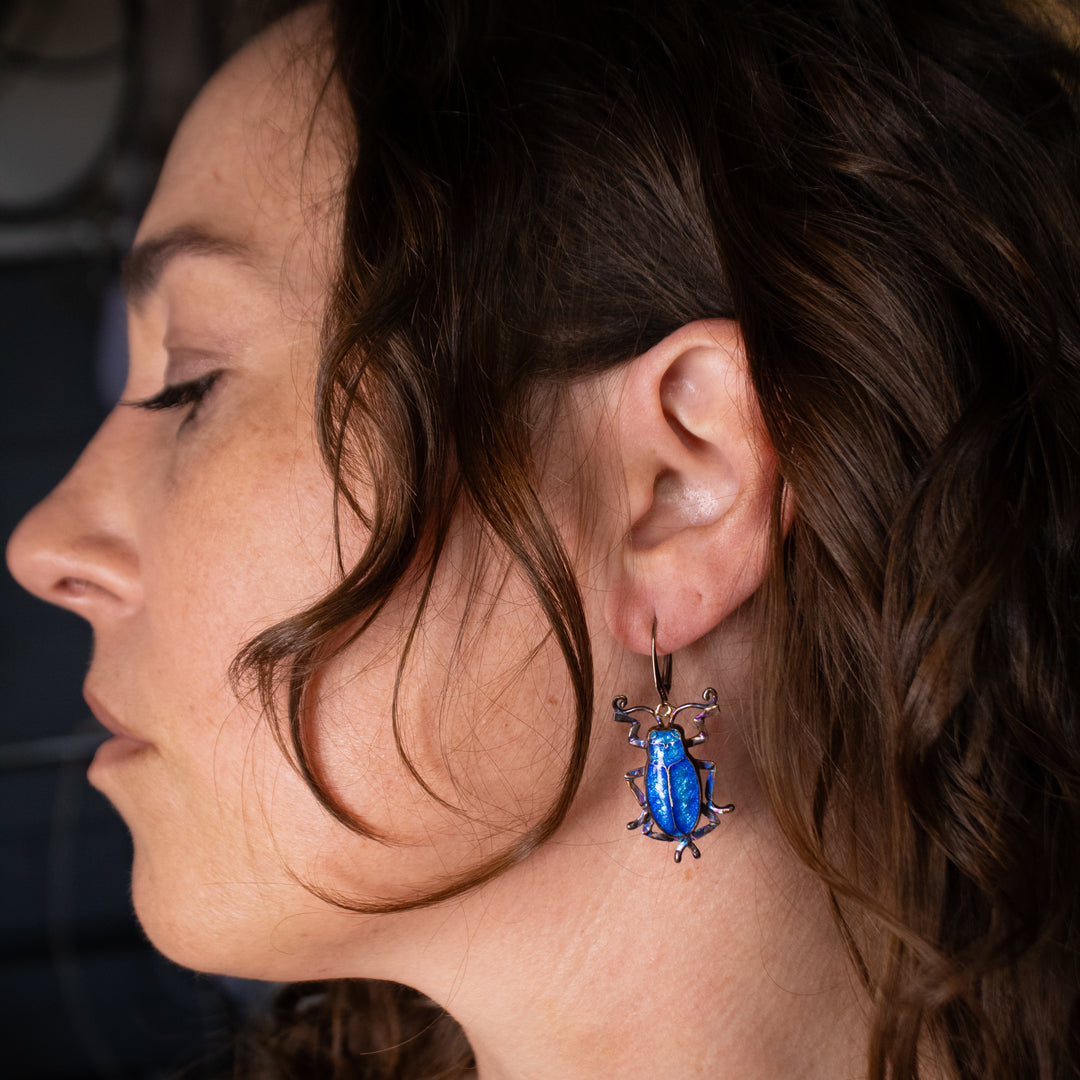 Milkweed Beetle Cloisonné Earrings