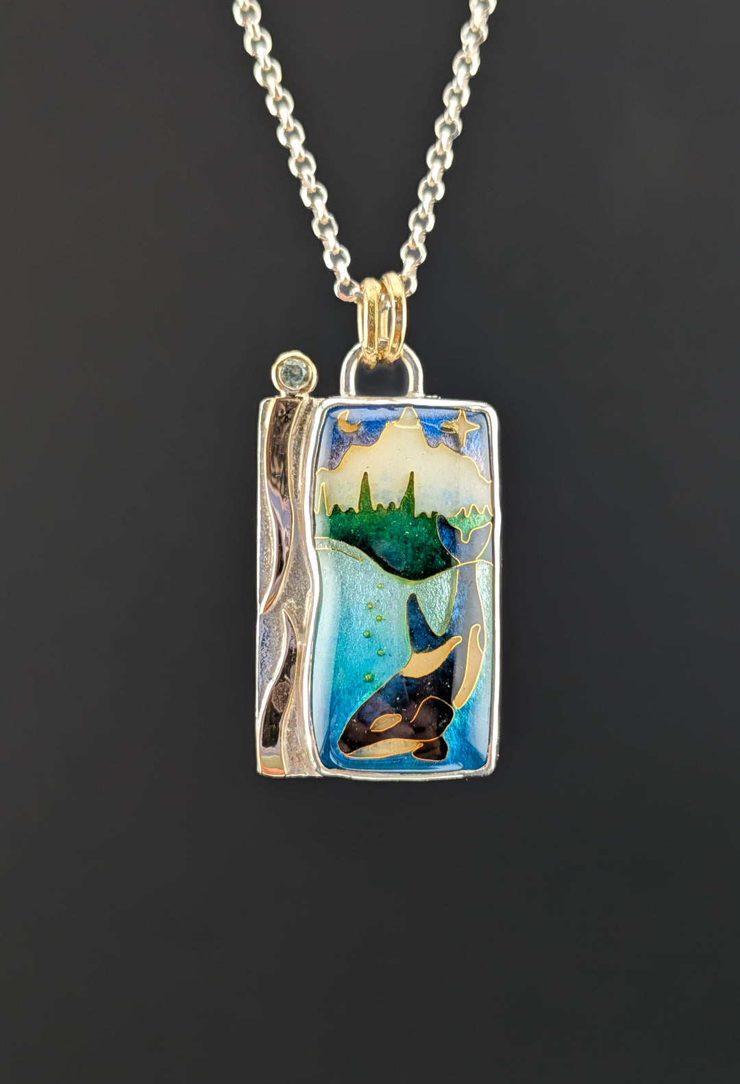 "Into the Quiet" Diving Orca Moon and Stars