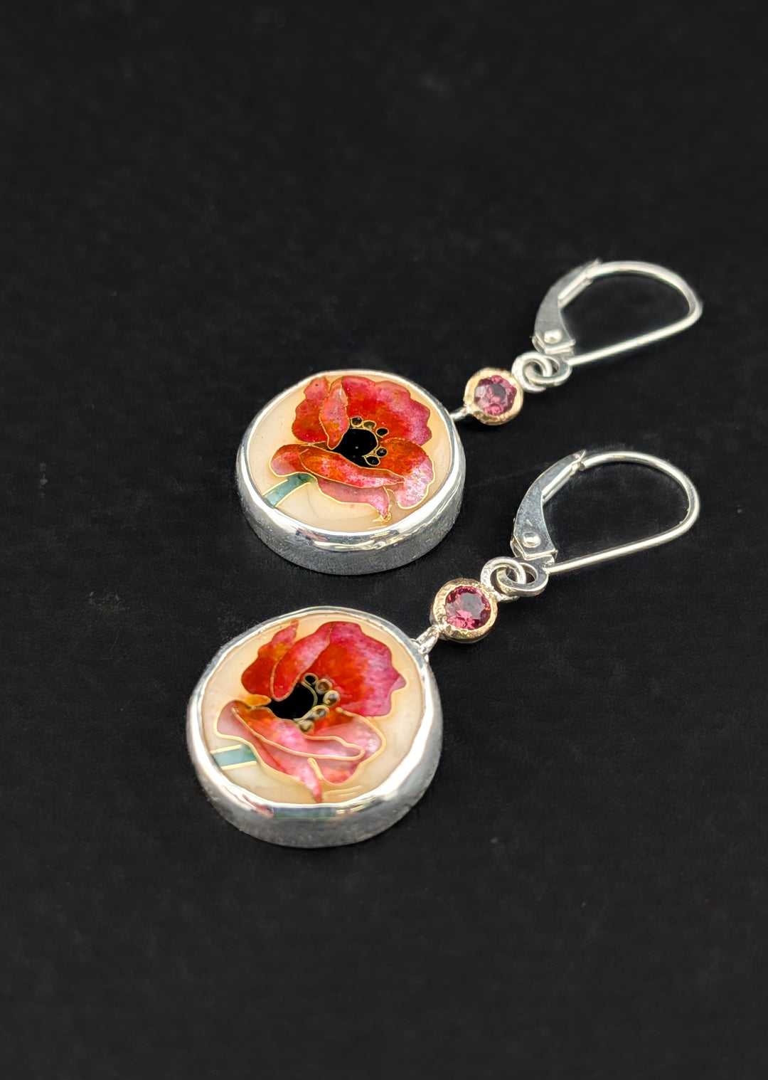 Red Poppy Cloisonne Earrings