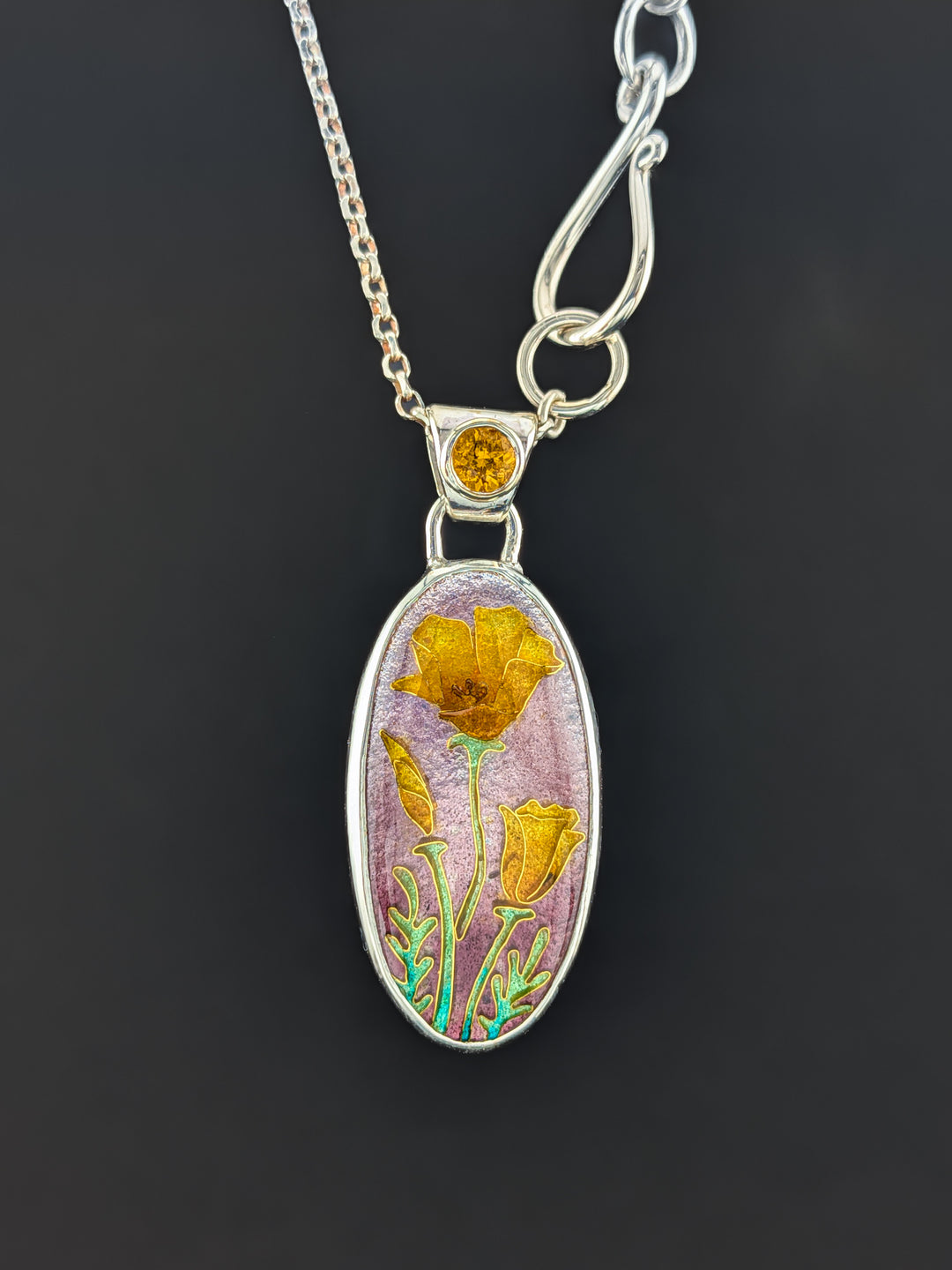 Wild Poppies Cloisonne Pendant