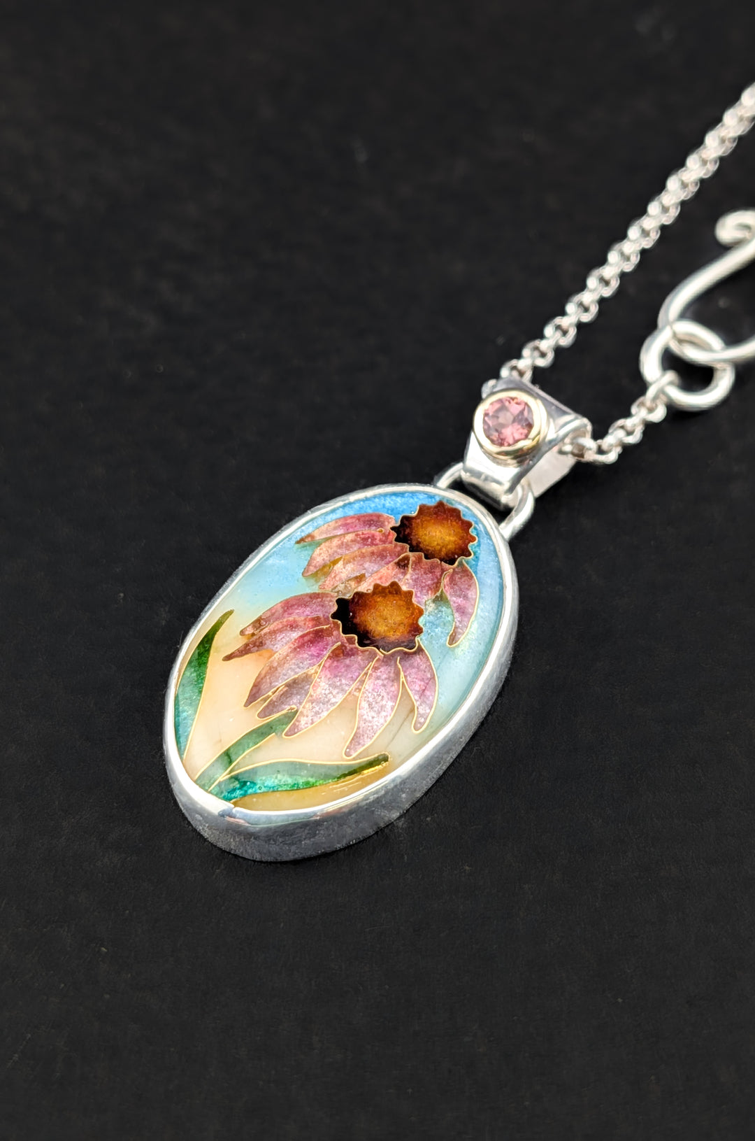 Echinacea Flower Cloisonne Pendant