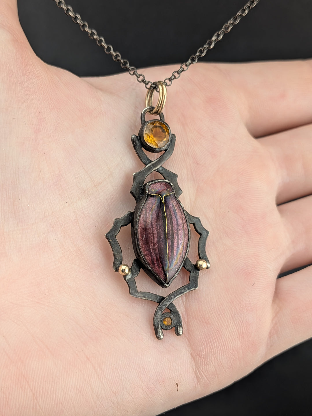 Violet Ground Beetle Necklace