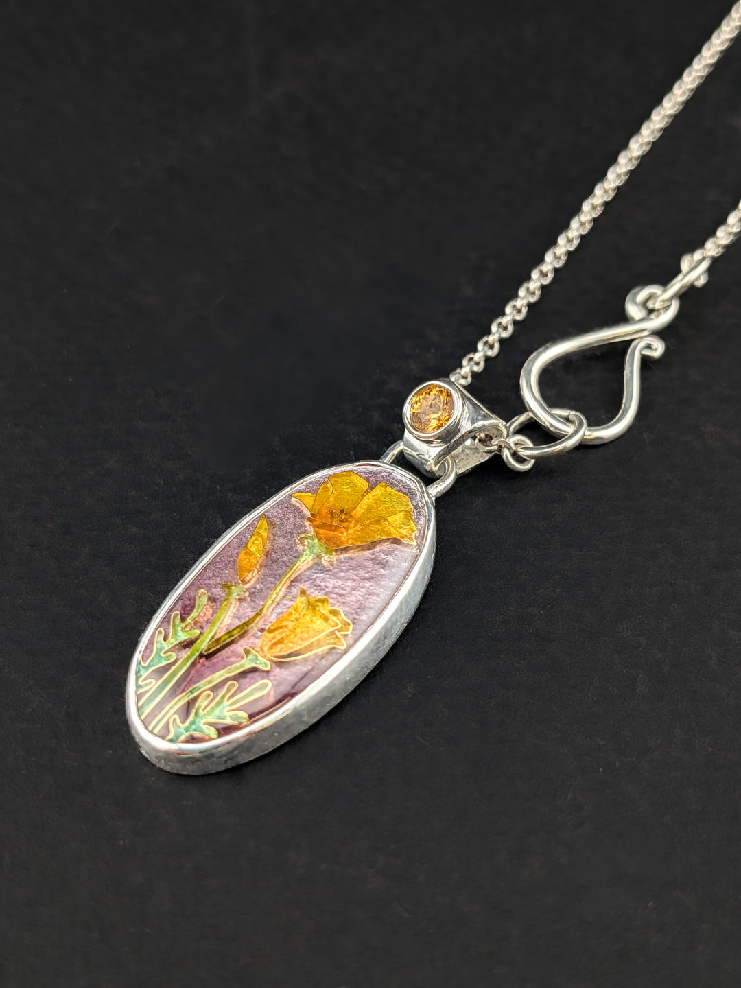 Wild Poppies Cloisonne Pendant