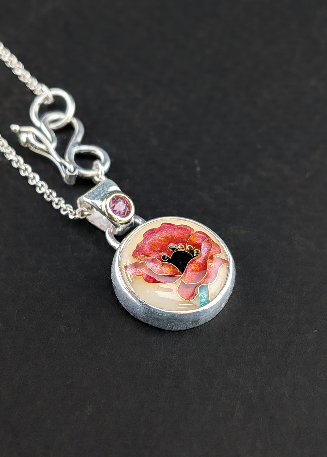 Red Poppy Cloisonne Pendant
