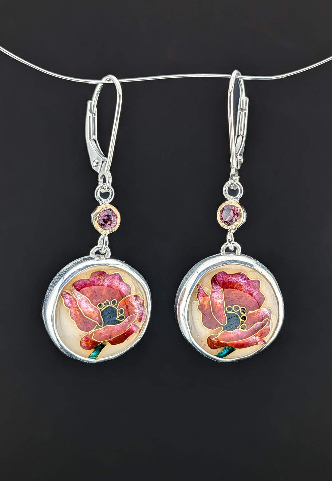Red Poppy Cloisonne Earrings