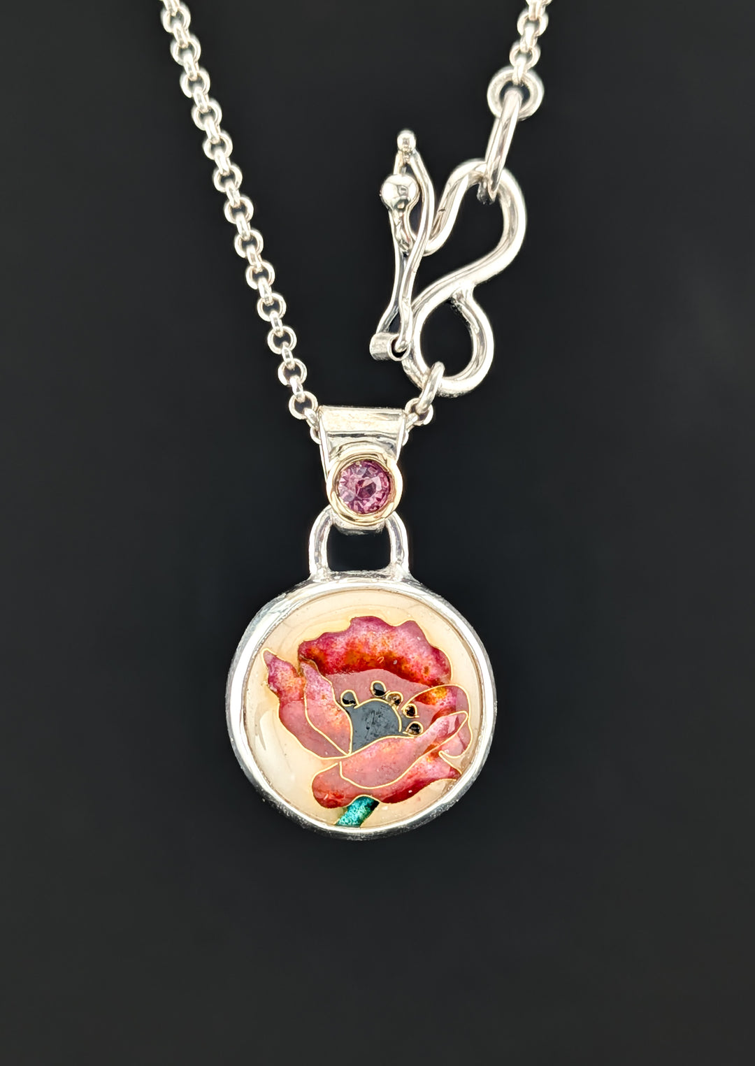 Red Poppy Cloisonne Pendant
