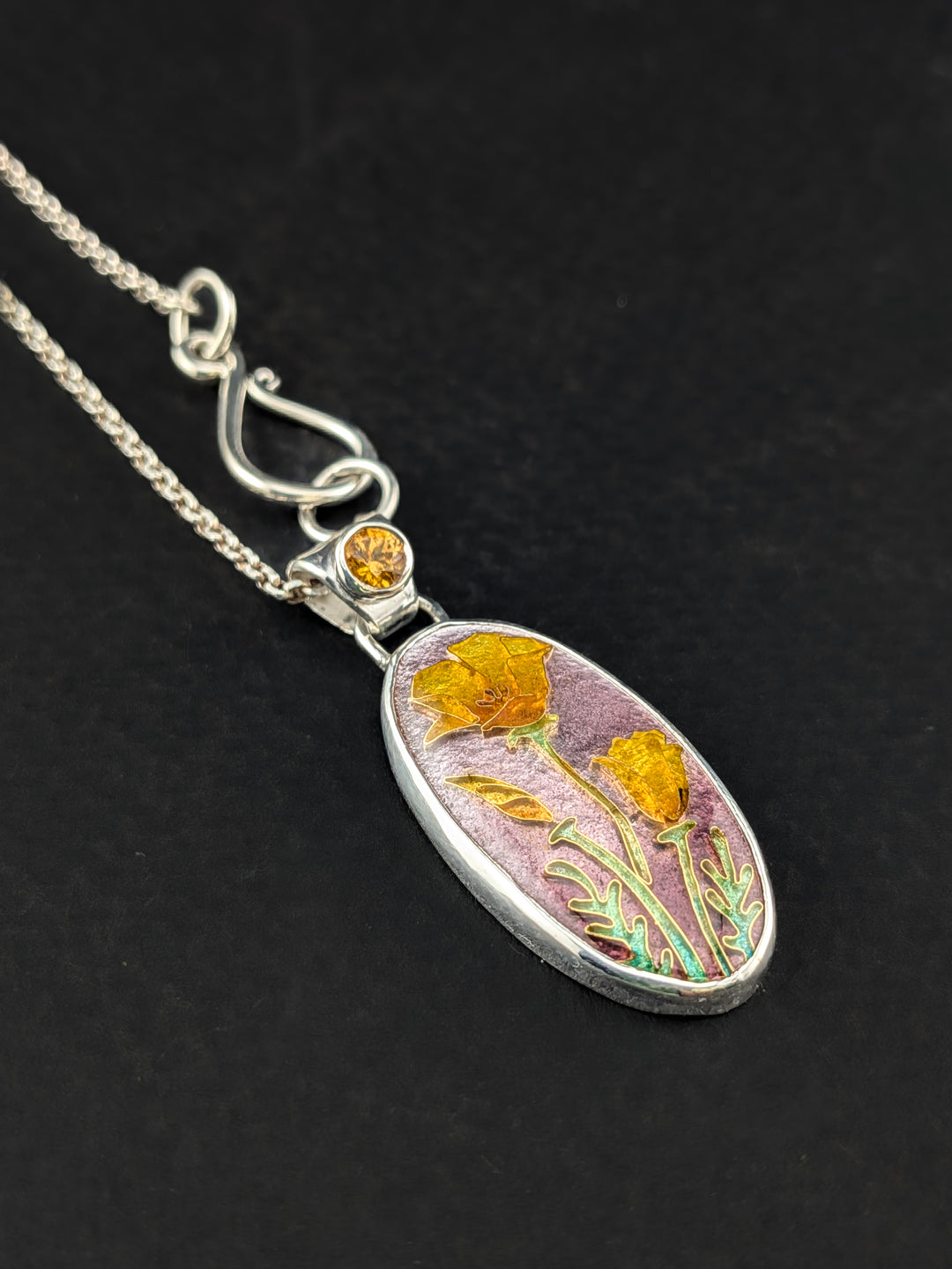 Wild Poppies Cloisonne Pendant