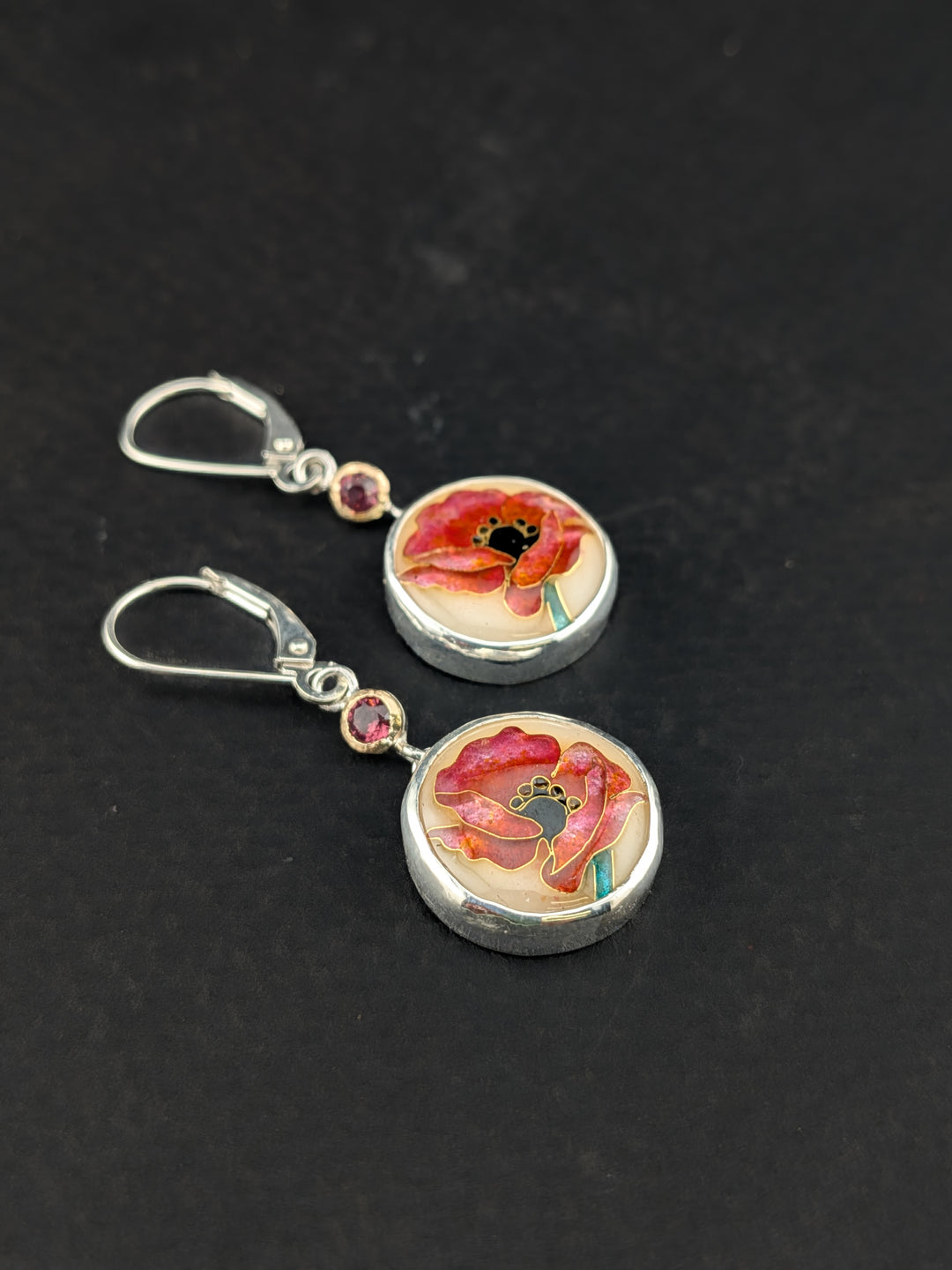 Red Poppy Cloisonne Earrings