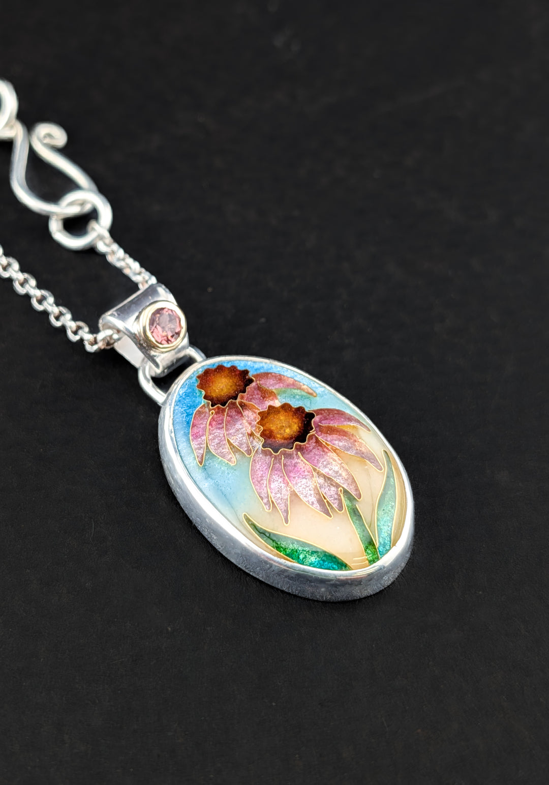 Echinacea Flower Cloisonne Pendant