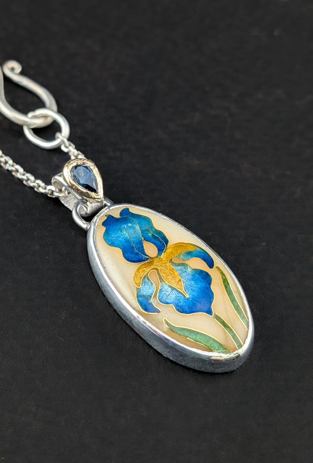 Blue Iris Cloisonne Pendant