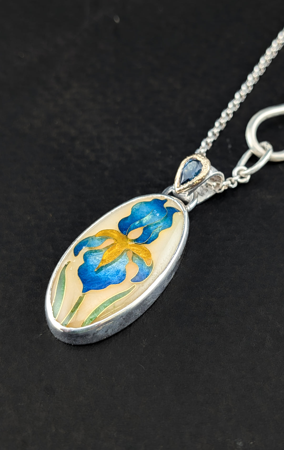 Blue Iris Cloisonne Pendant