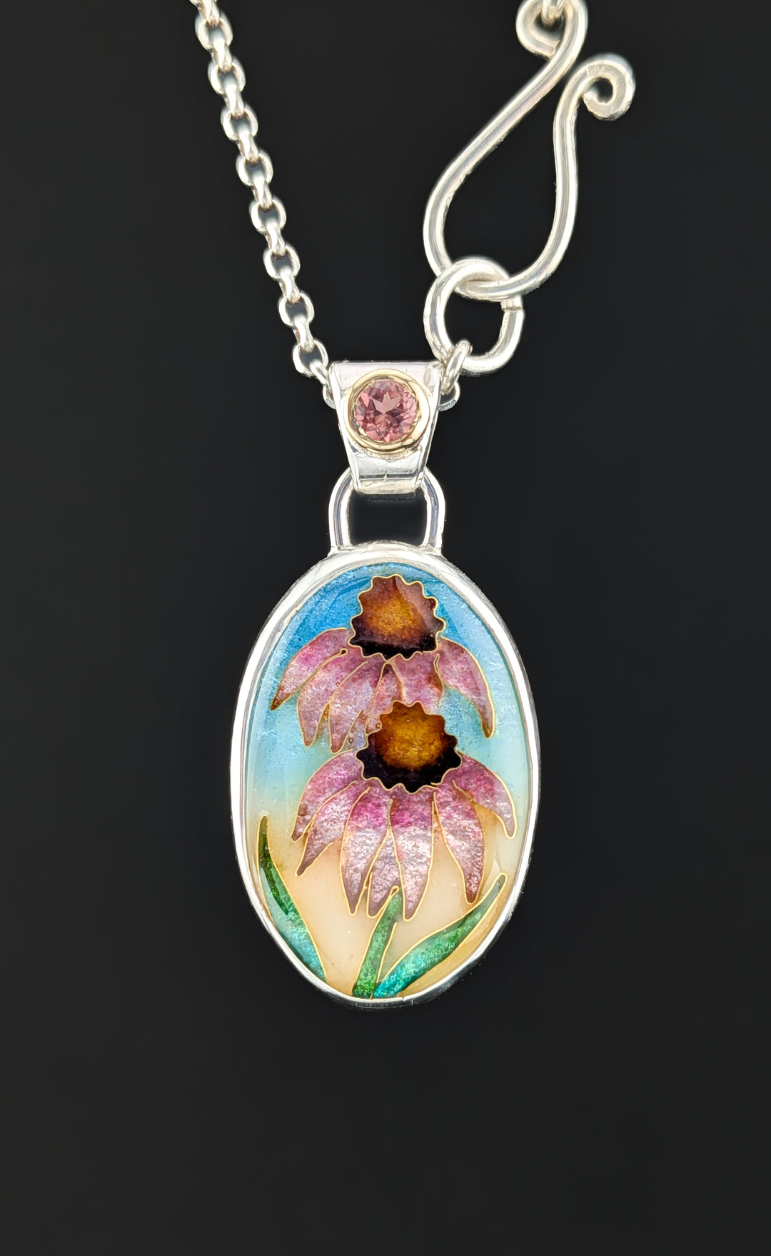 Echinacea Flower Cloisonne Pendant